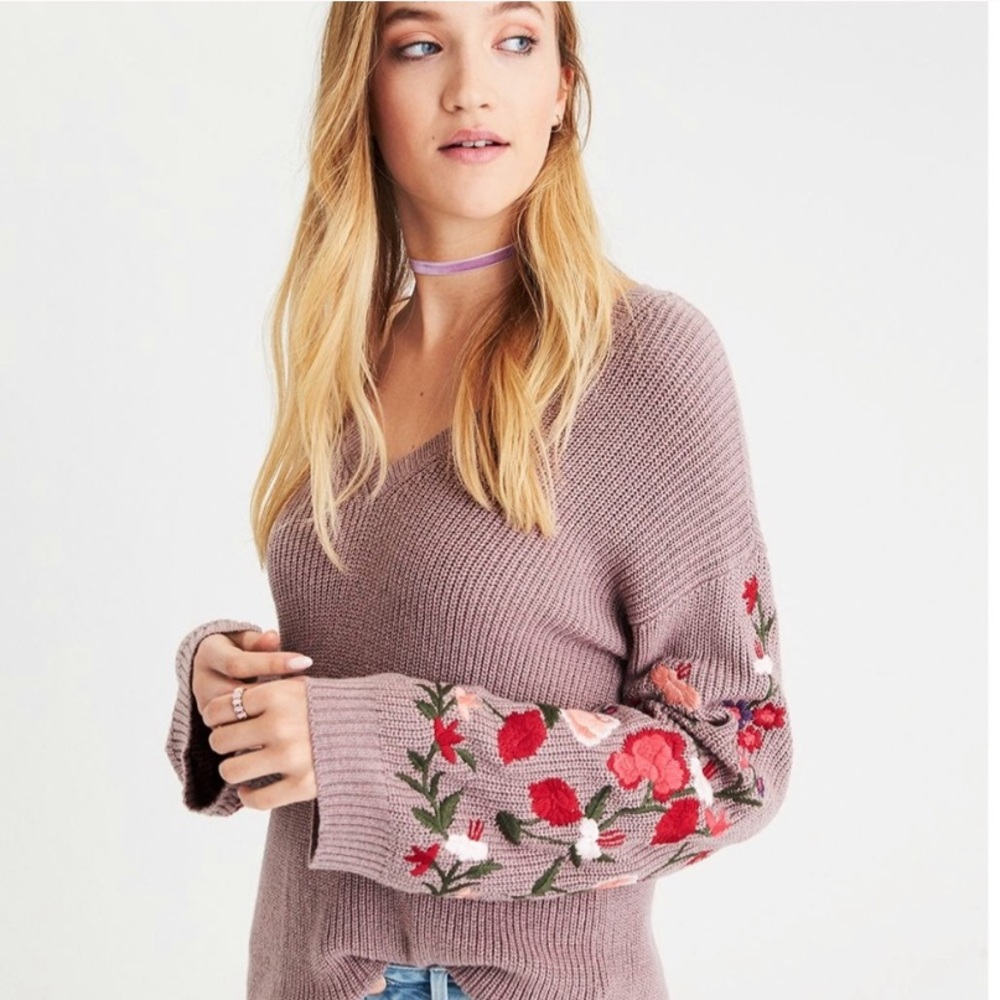 American Eagle Boho Bell Sleeve Floral Sweater